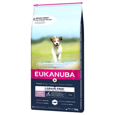 Eukanuba Premium dry food for puppies, grain-free, small and medium breeds, rich in sea fish, suitable for dogs up to 25kg, 3kg pack.